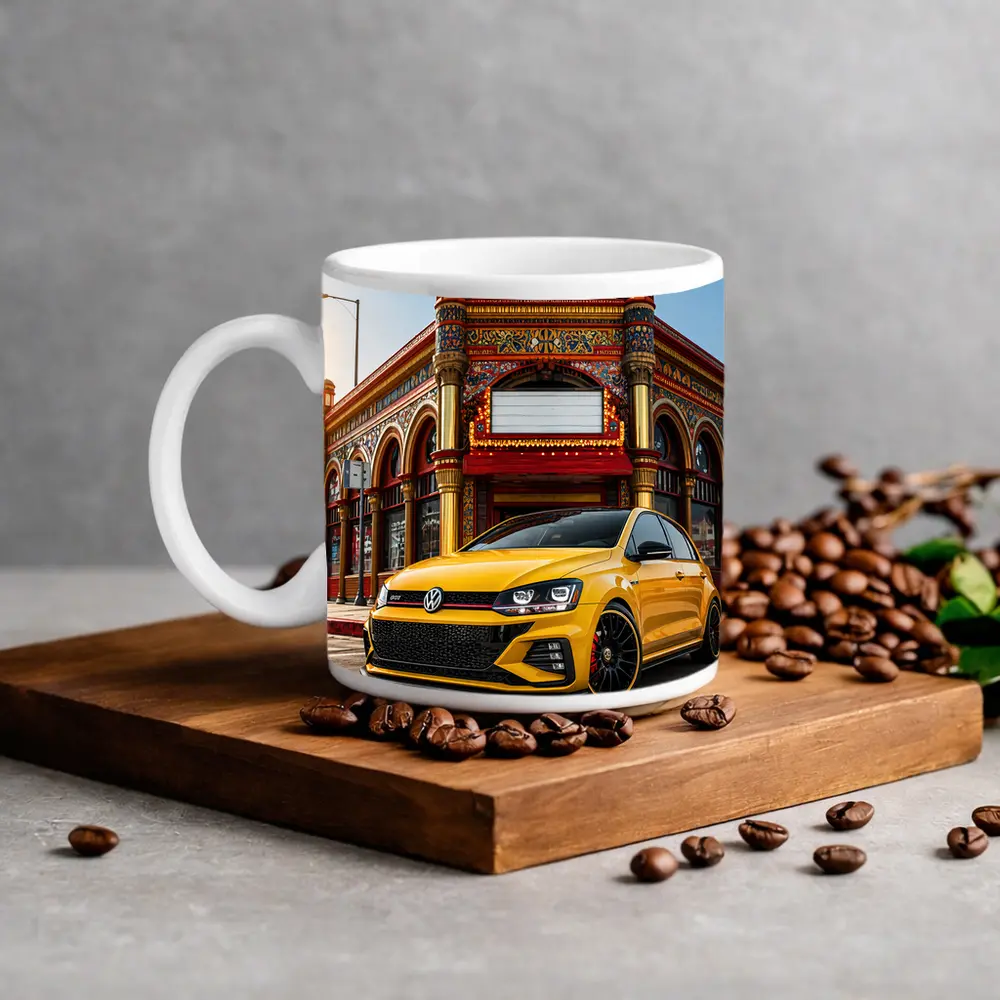 Volkswagen Golf GTI Yellow Urban Street Scene – Mugs