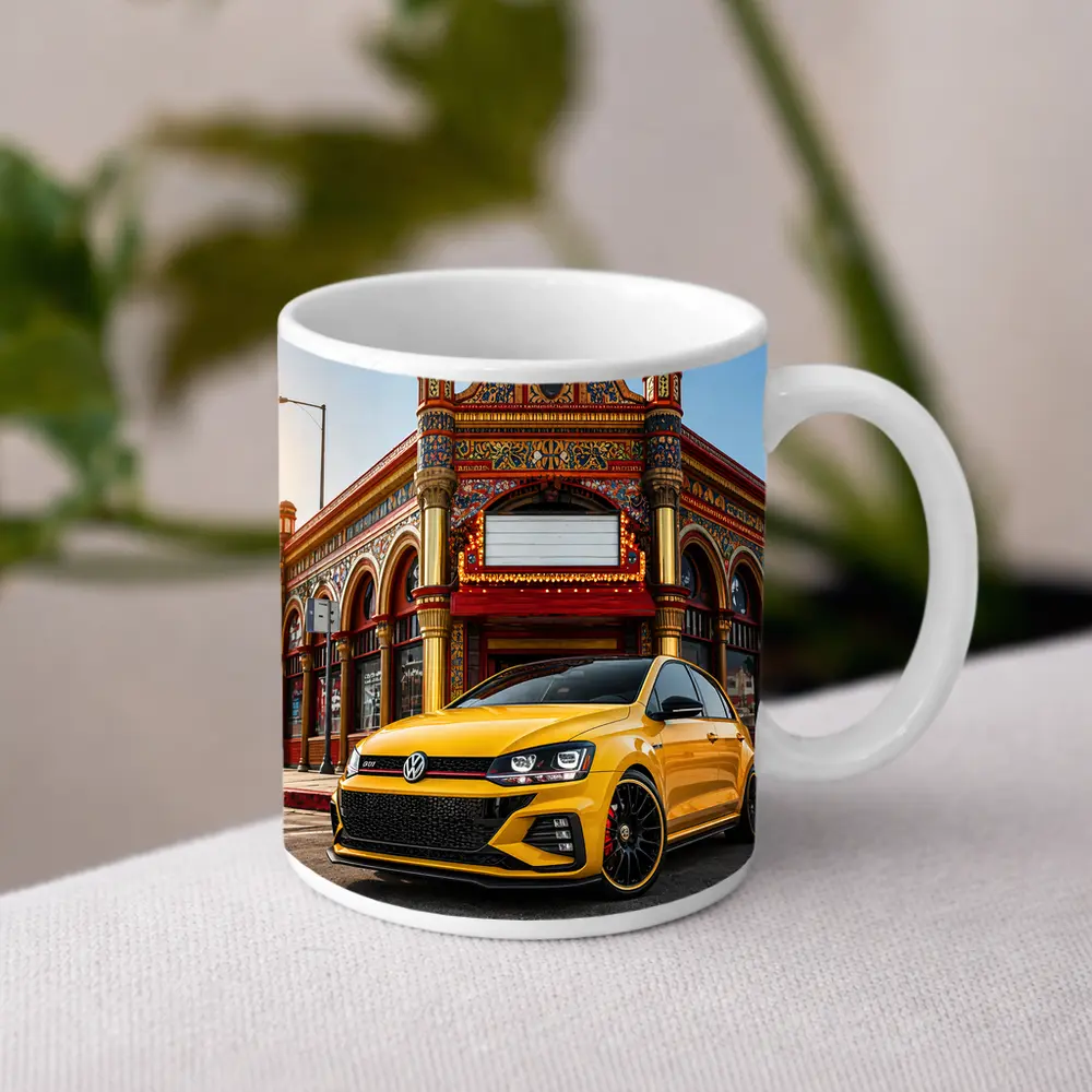 Volkswagen Golf GTI Yellow Urban Street Scene – Mugs