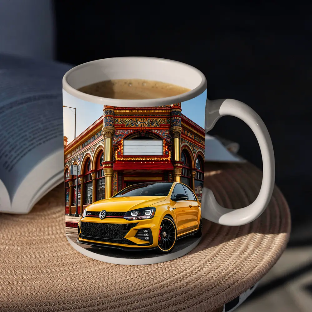 Volkswagen Golf GTI Yellow Urban Street Scene – Mugs