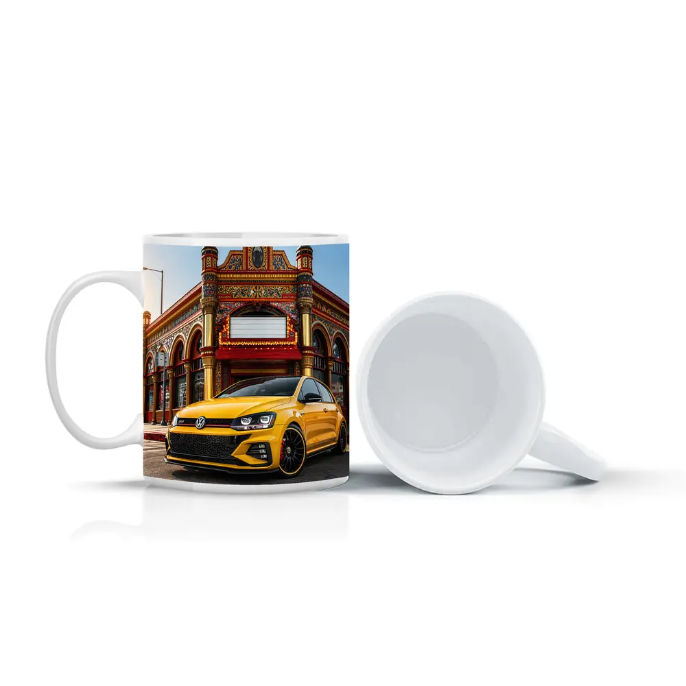 Volkswagen Golf GTI Yellow Urban Street Scene – Mugs