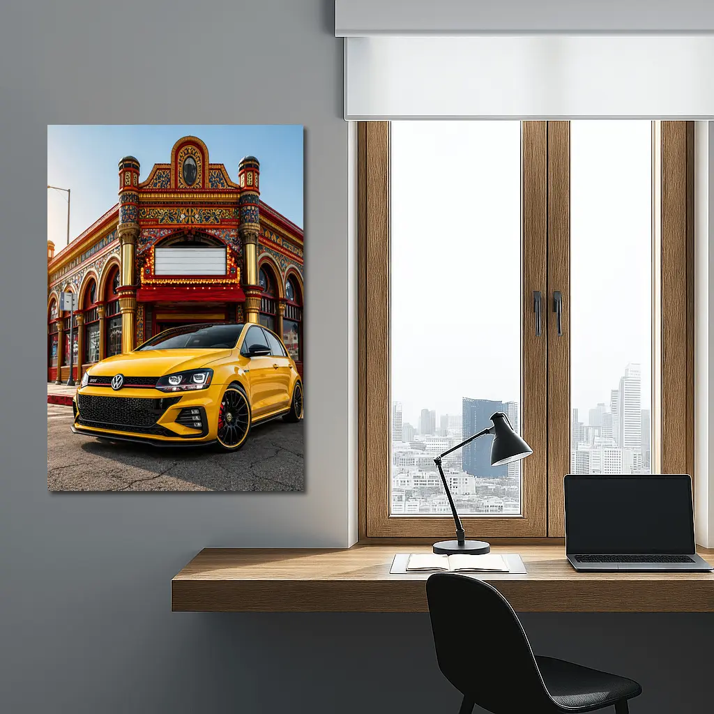Volkswagen Golf GTI Yellow Urban Street Scene – Wall Art