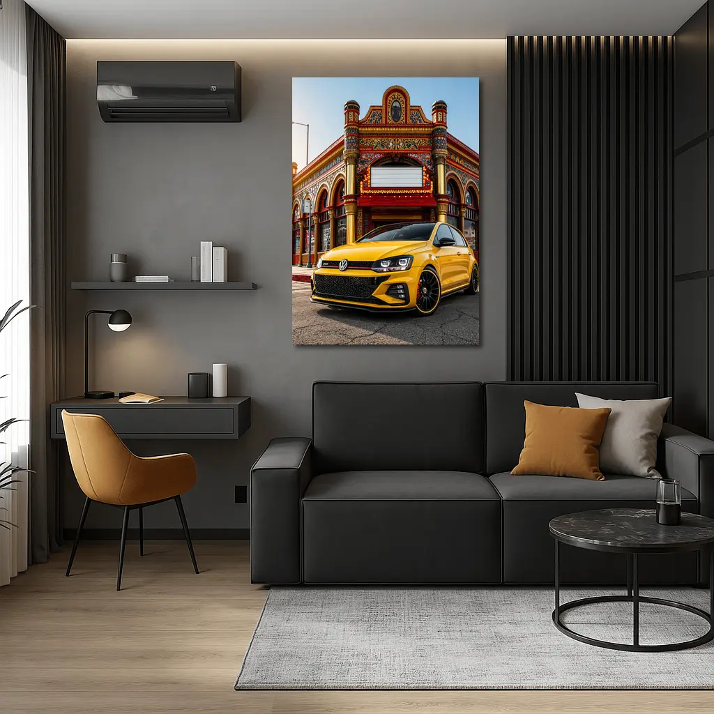 Volkswagen Golf GTI Yellow Urban Street Scene – Wall Art