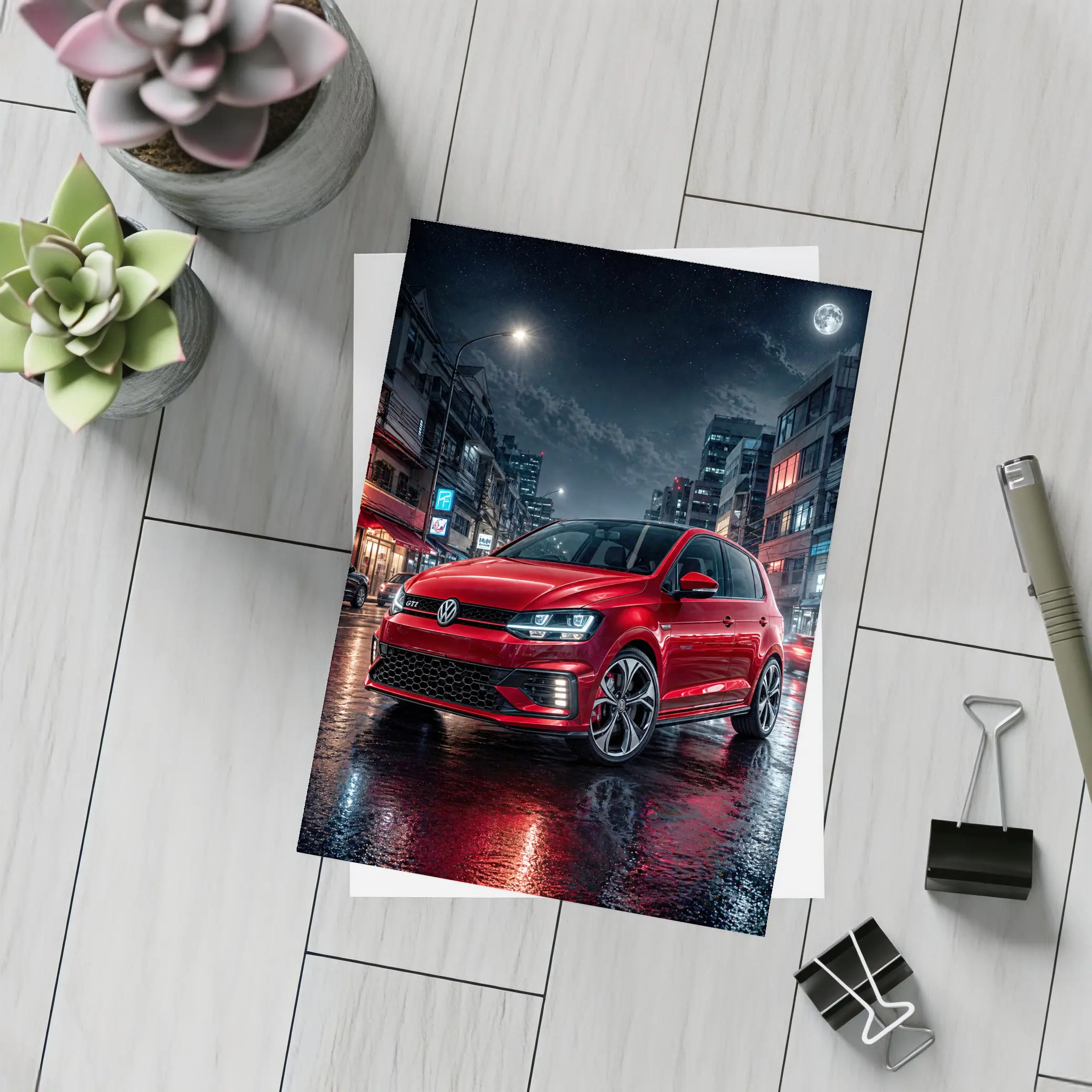 Volkswagen Polo GTI Red Night City Street – Postcards