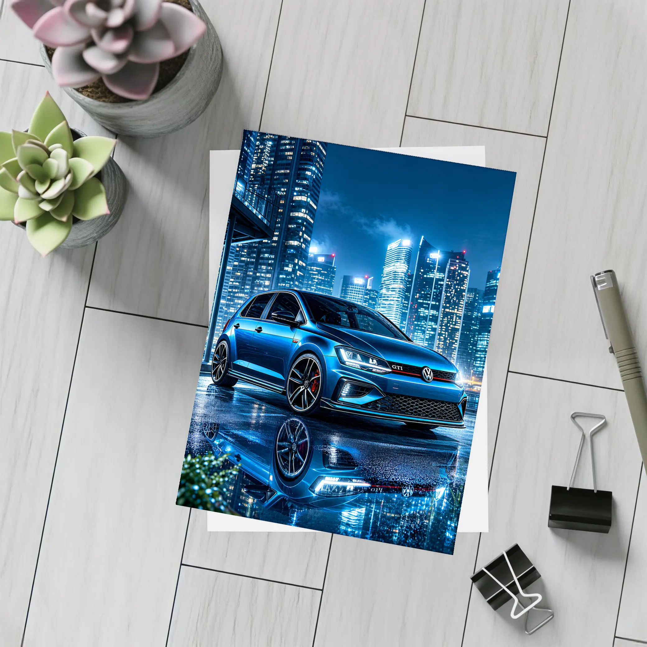 Volkswagen Golf GTI Blue City Night – Postcards