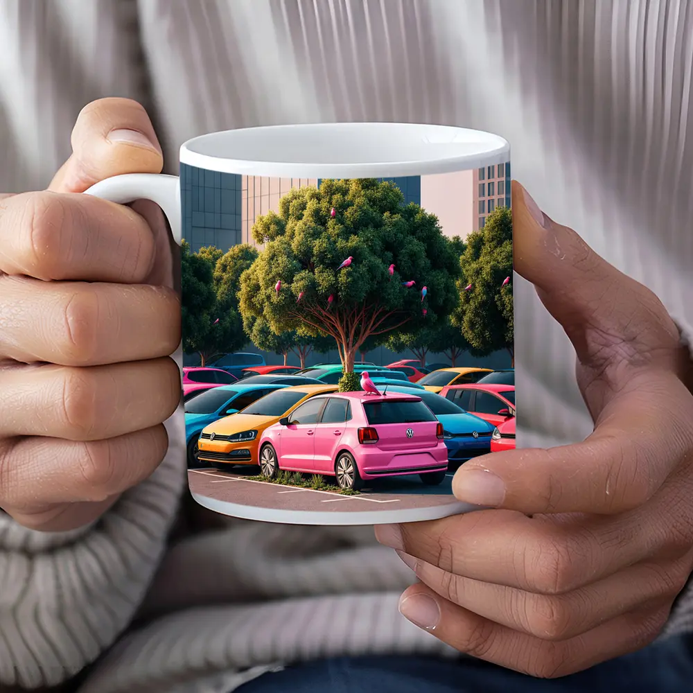 Colorful Volkswagen Polo Cars Urban Parking Lot – Mugs