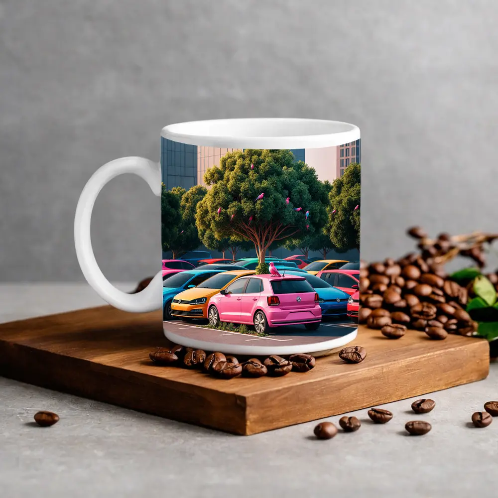 Colorful Volkswagen Polo Cars Urban Parking Lot – Mugs