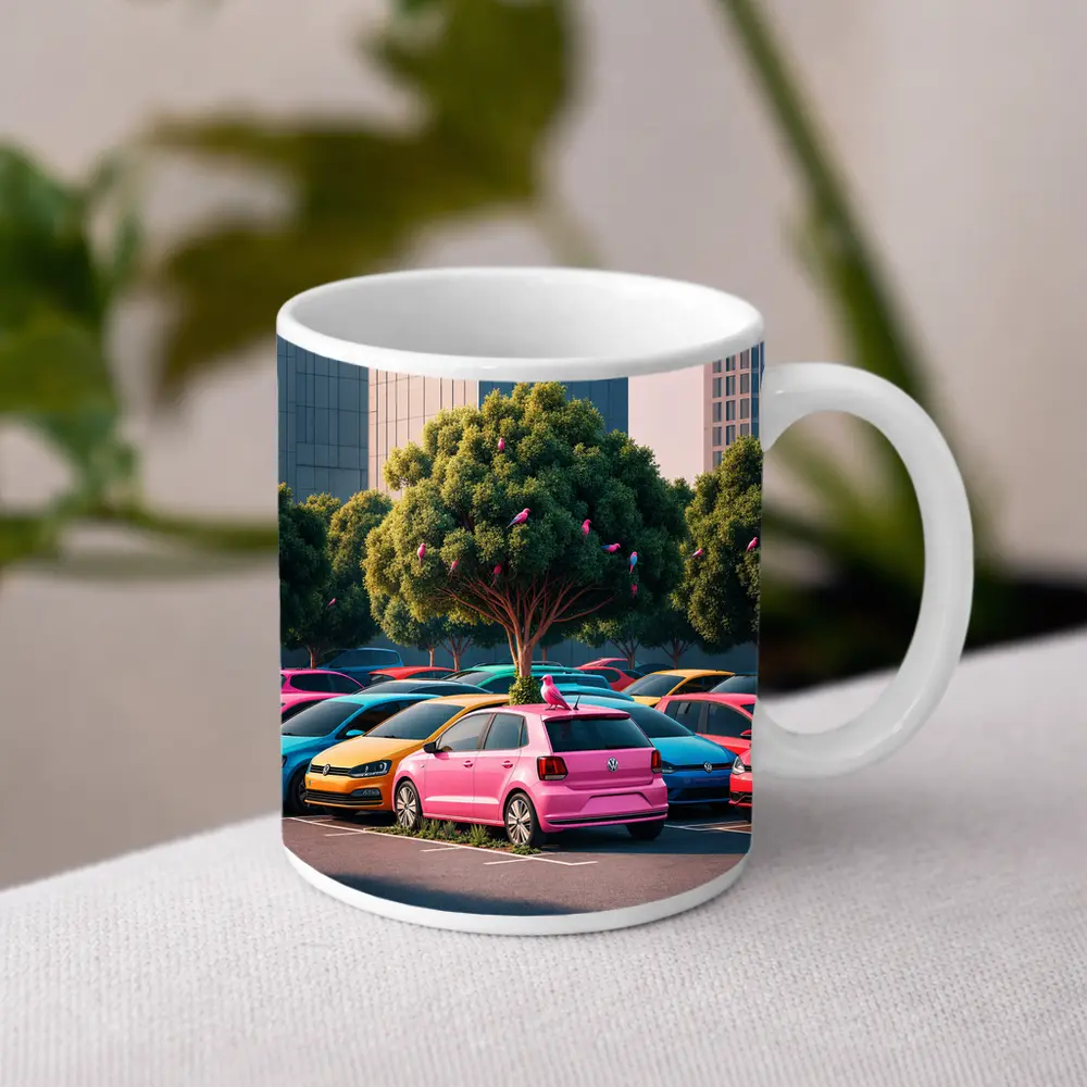 Colorful Volkswagen Polo Cars Urban Parking Lot – Mugs