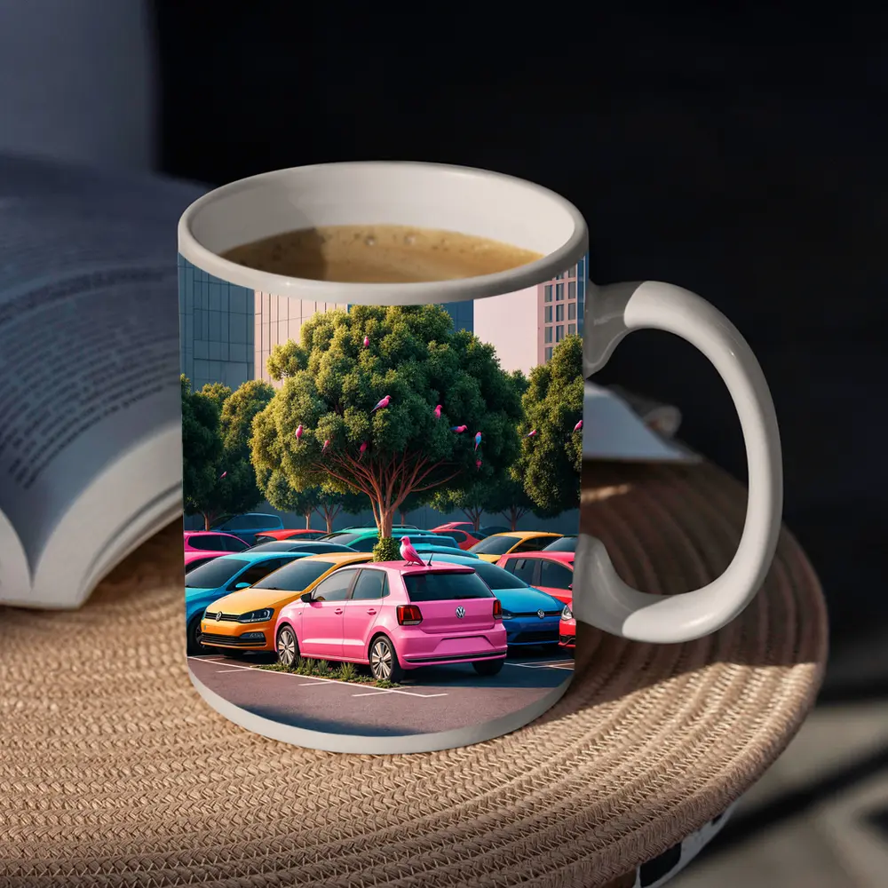 Colorful Volkswagen Polo Cars Urban Parking Lot – Mugs