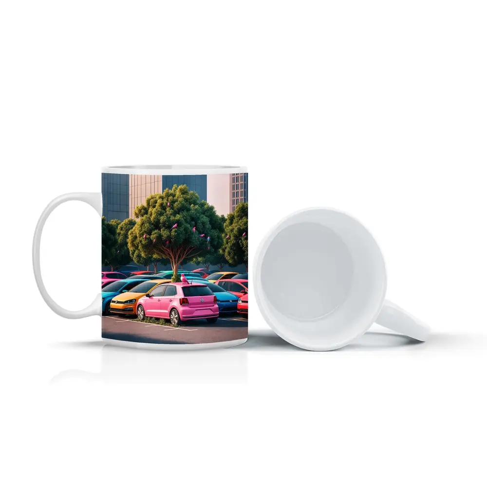 Colorful Volkswagen Polo Cars Urban Parking Lot – Mugs