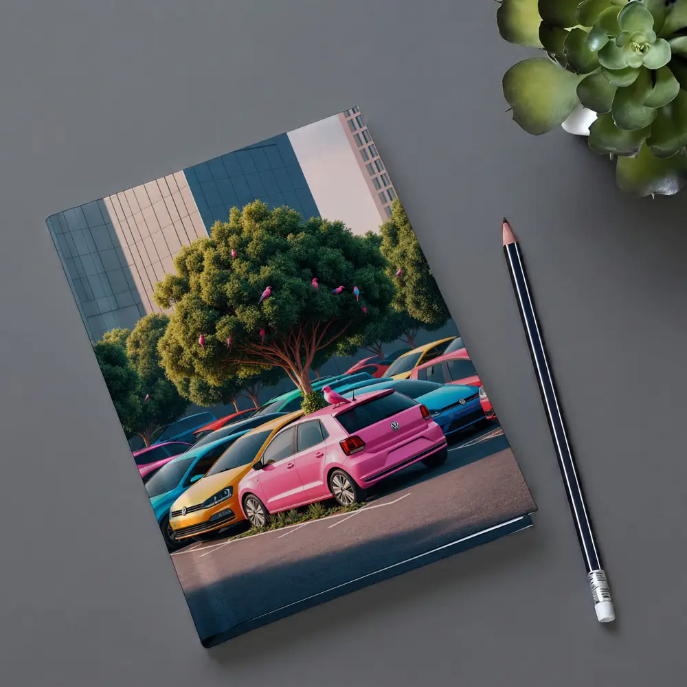 Colorful Volkswagen Polo Cars Urban Parking Lot – Notebooks