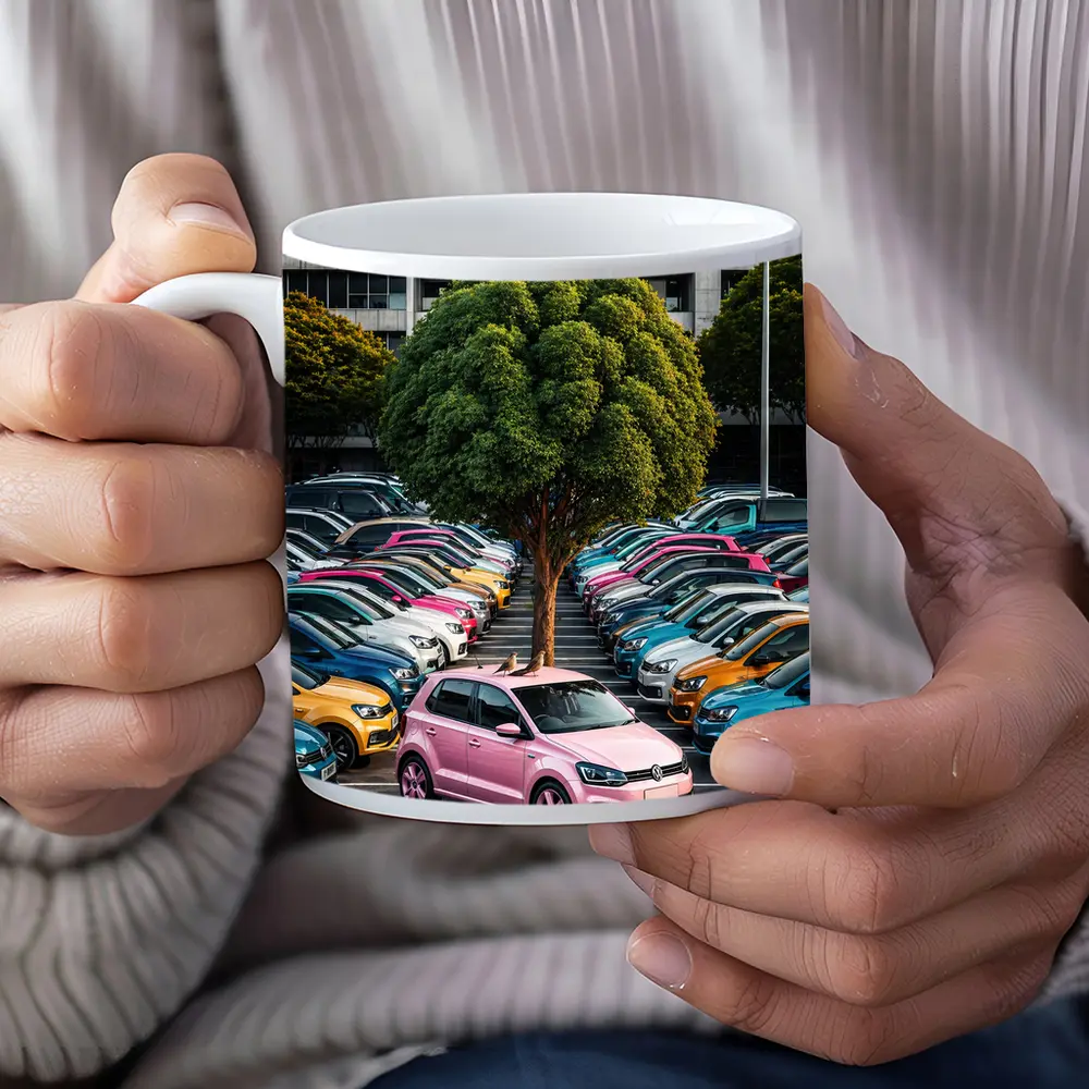Volkswagen Polo Cars Colorful Urban Parking Lot – Mugs