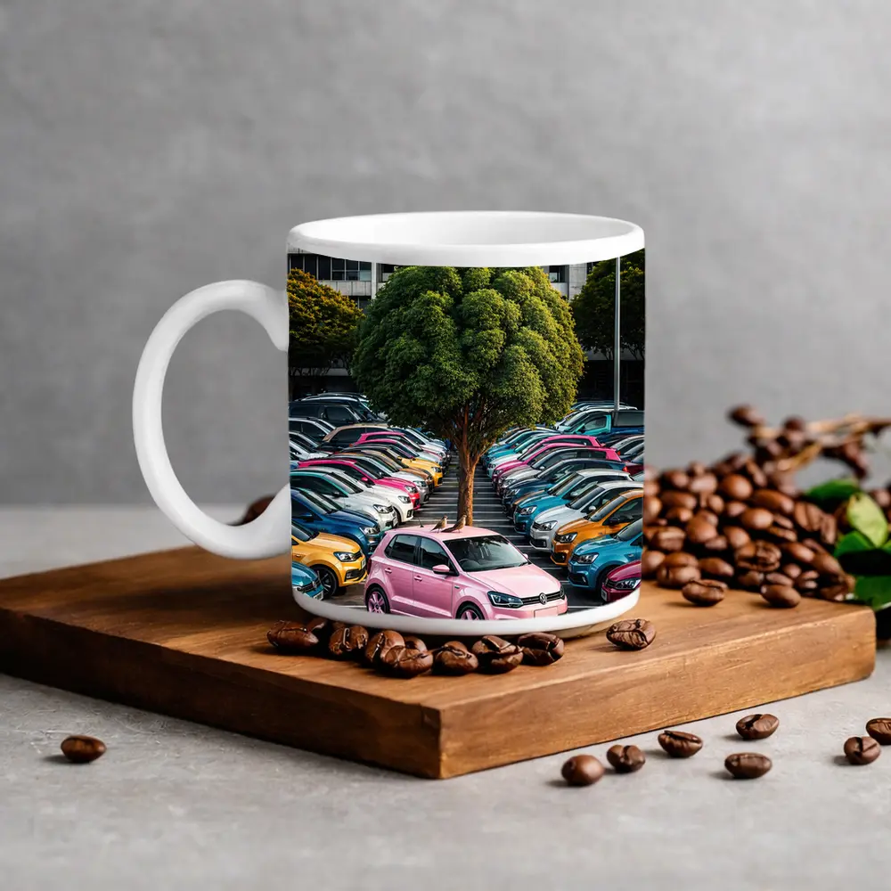 Volkswagen Polo Cars Colorful Urban Parking Lot – Mugs