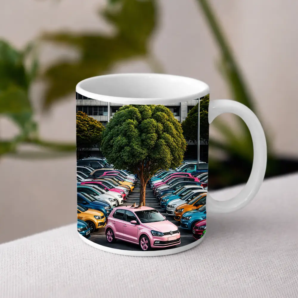 Volkswagen Polo Cars Colorful Urban Parking Lot – Mugs