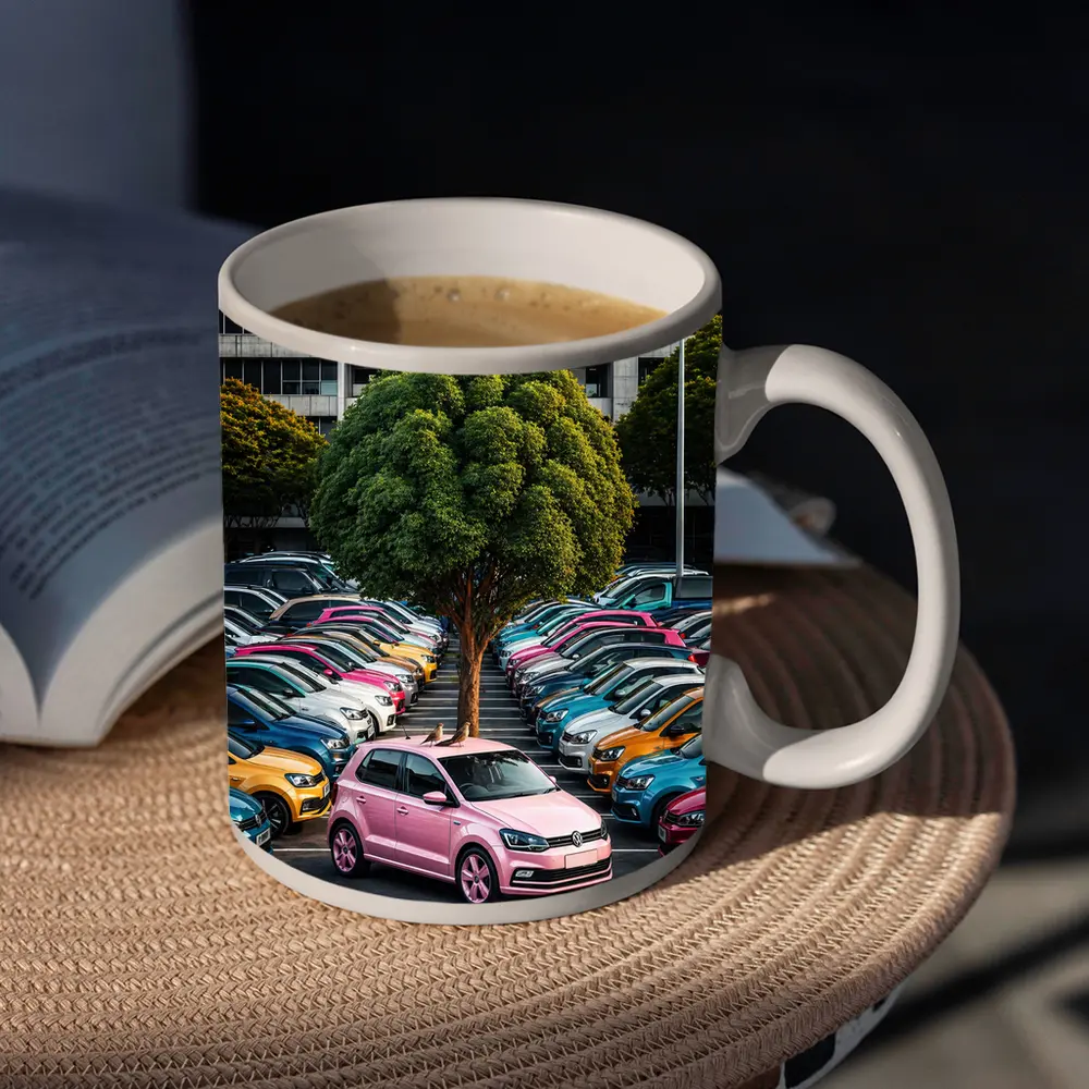 Volkswagen Polo Cars Colorful Urban Parking Lot – Mugs