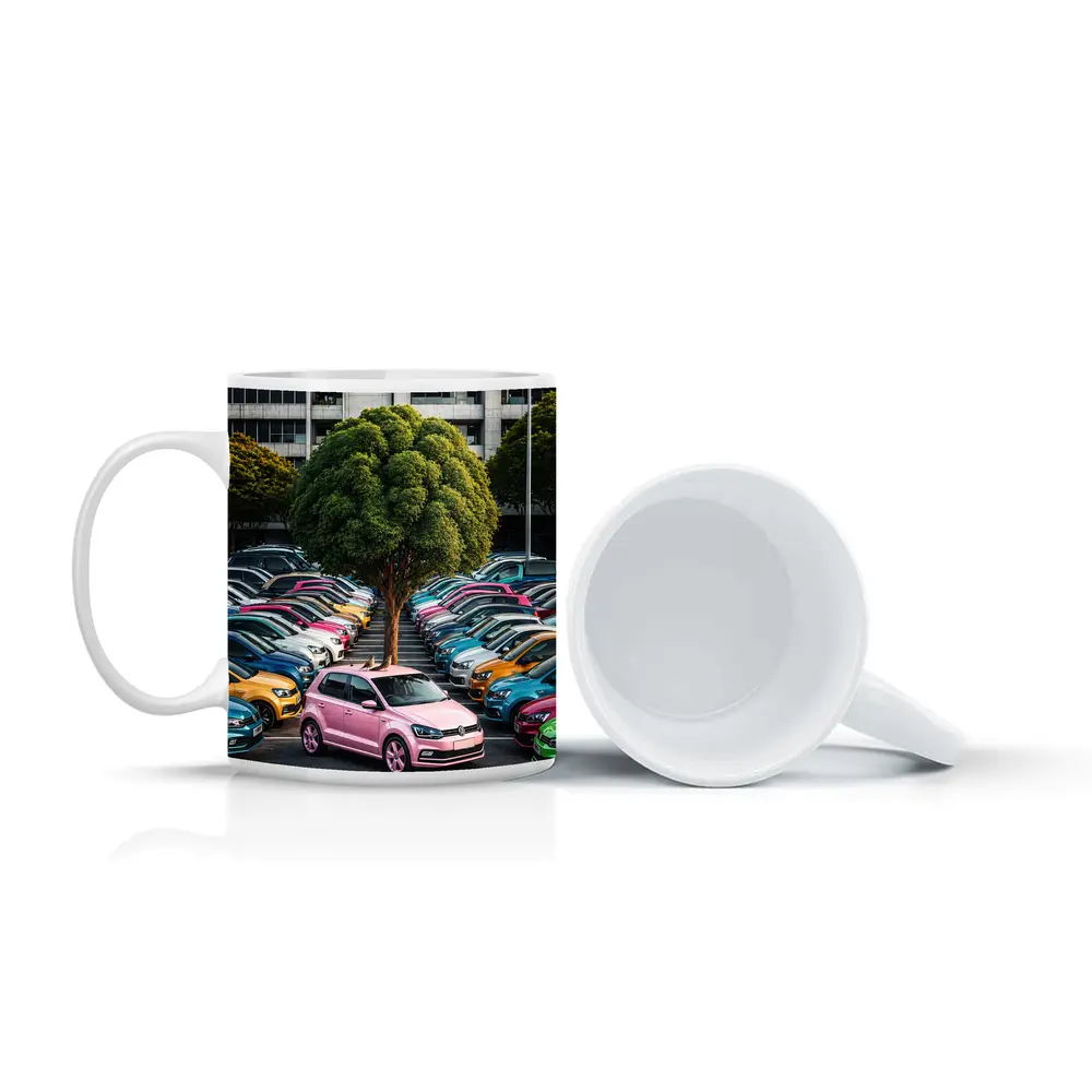 Volkswagen Polo Cars Colorful Urban Parking Lot – Mugs