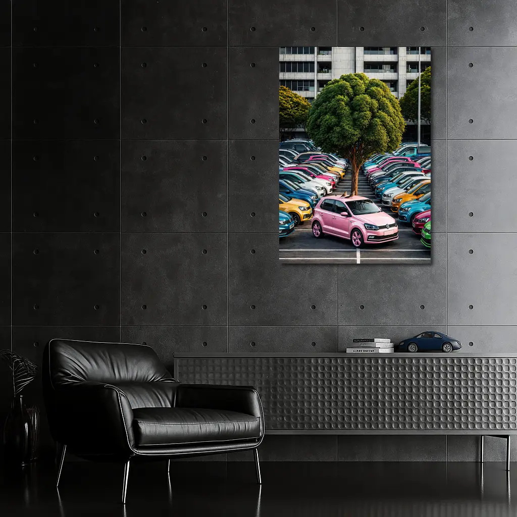 Volkswagen Polo Cars Colorful Urban Parking Lot – Wall Art