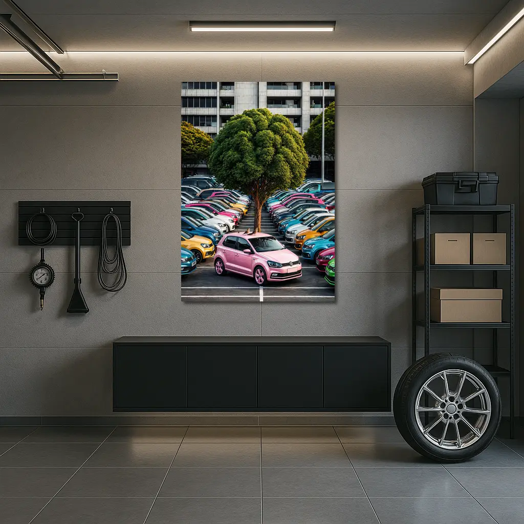 Volkswagen Polo Cars Colorful Urban Parking Lot – Wall Art