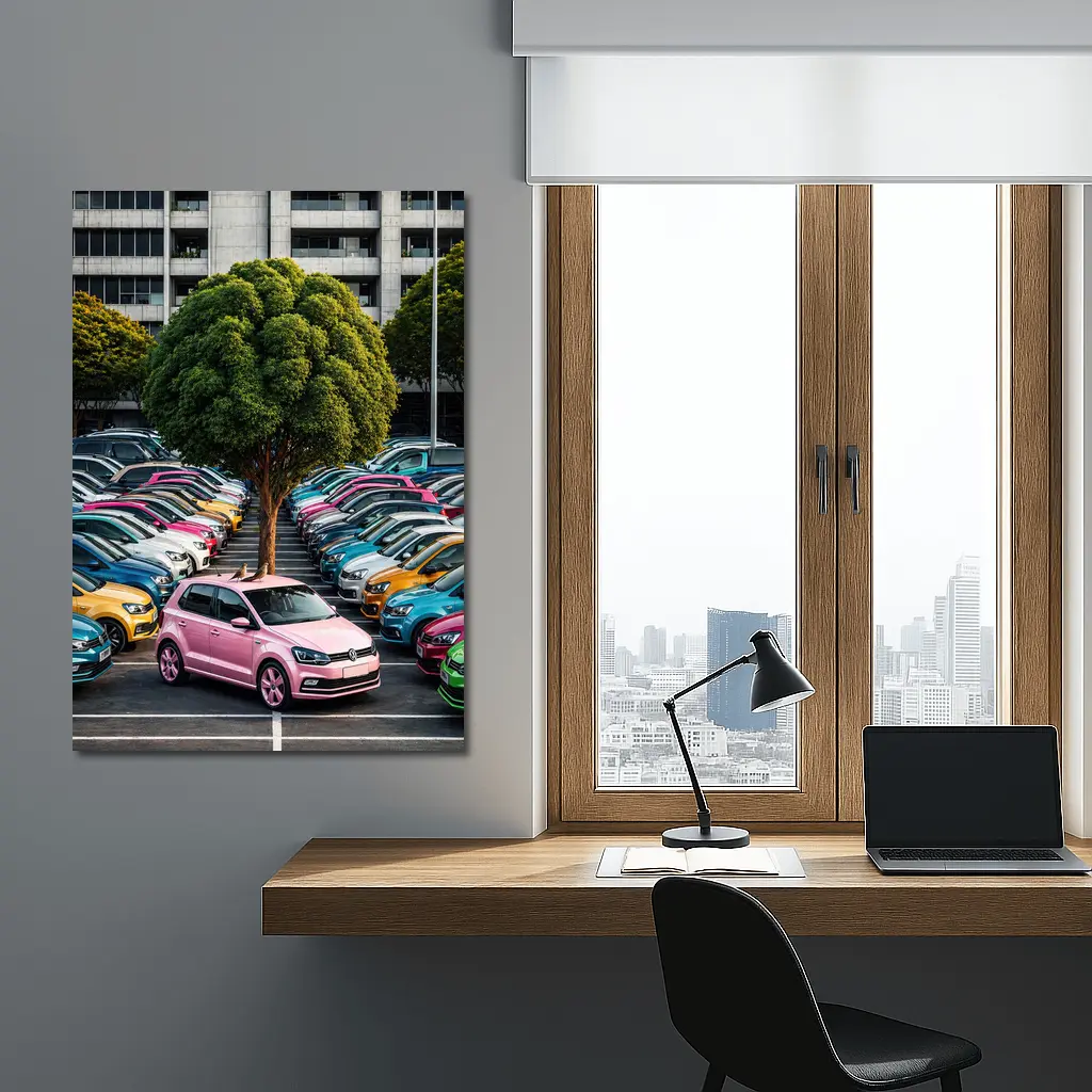 Volkswagen Polo Cars Colorful Urban Parking Lot – Wall Art
