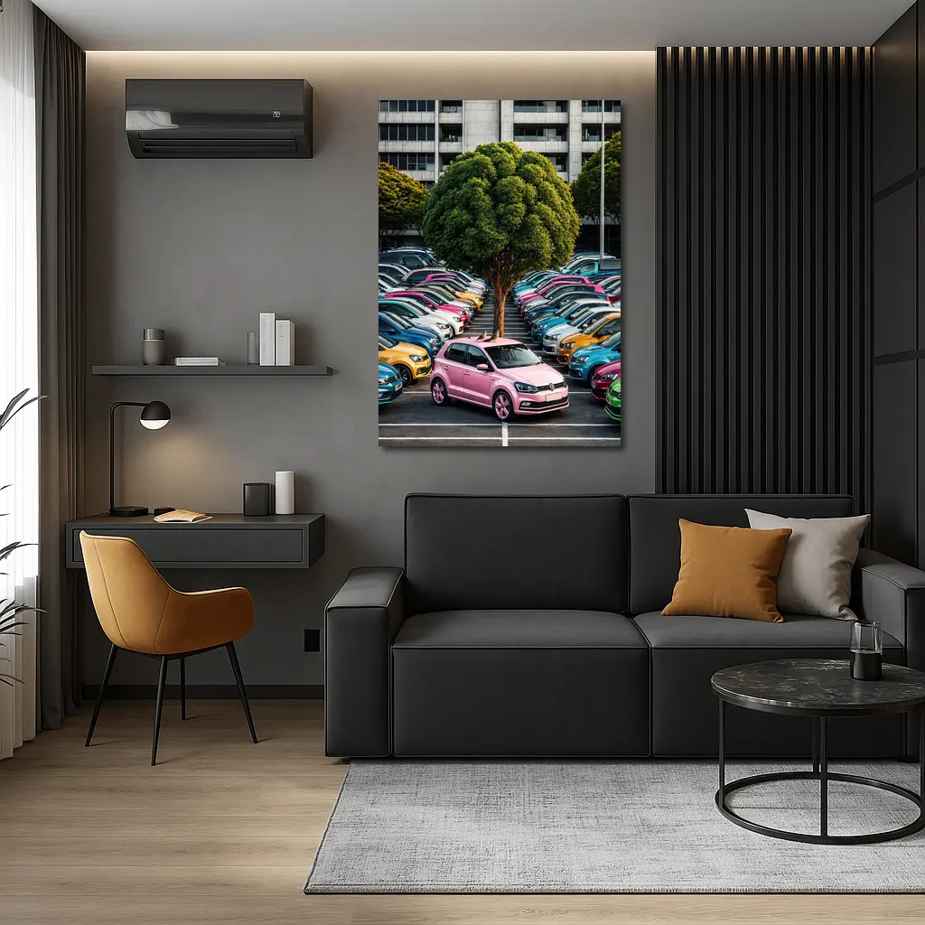 Volkswagen Polo Cars Colorful Urban Parking Lot – Wall Art