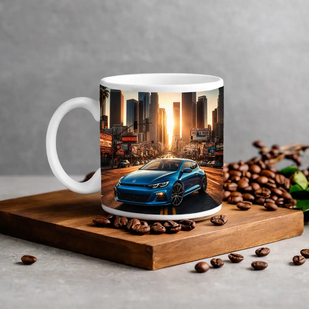 Volkswagen Scirocco Blue Los Angeles Sunset Street – Mugs
