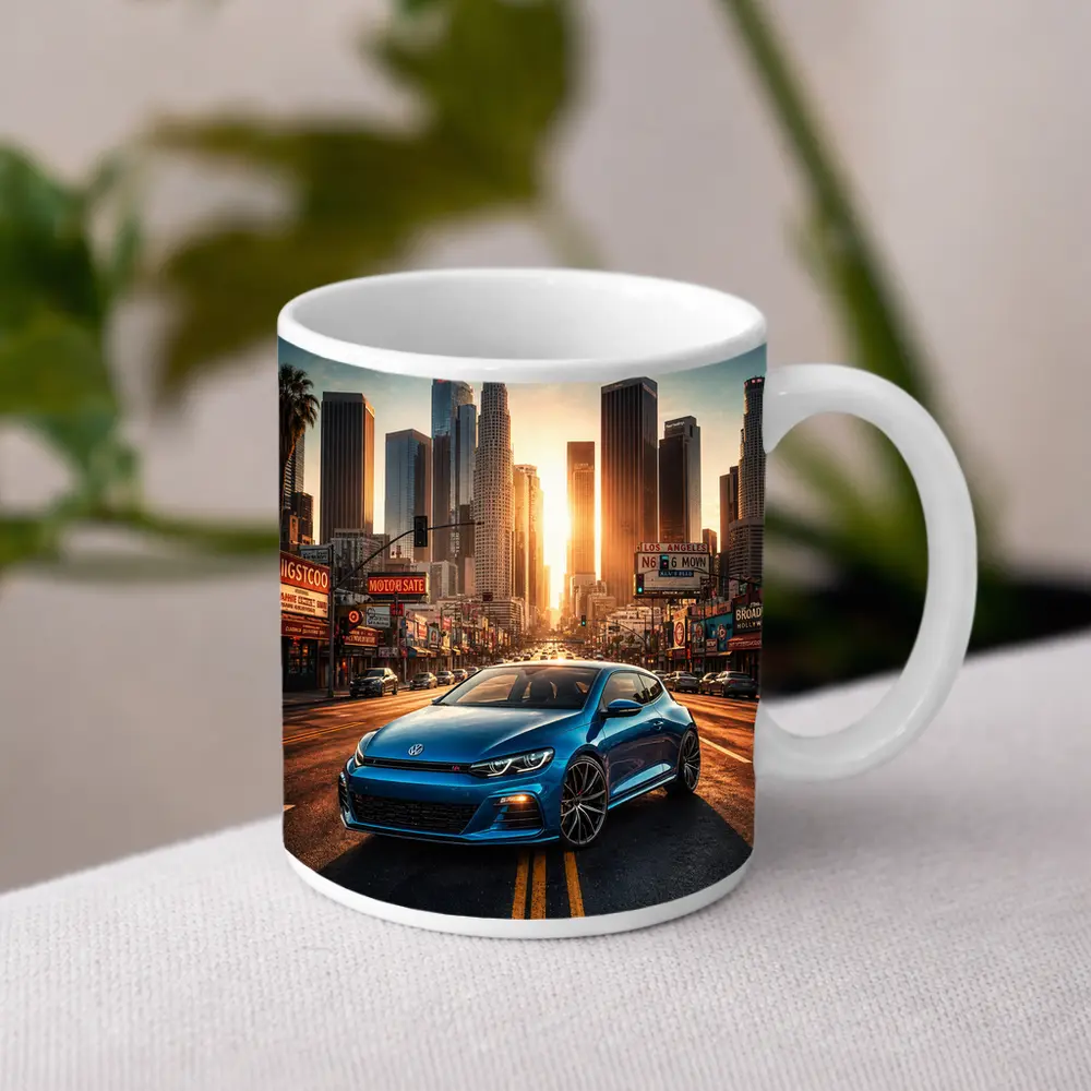 Volkswagen Scirocco Blue Los Angeles Sunset Street – Mugs