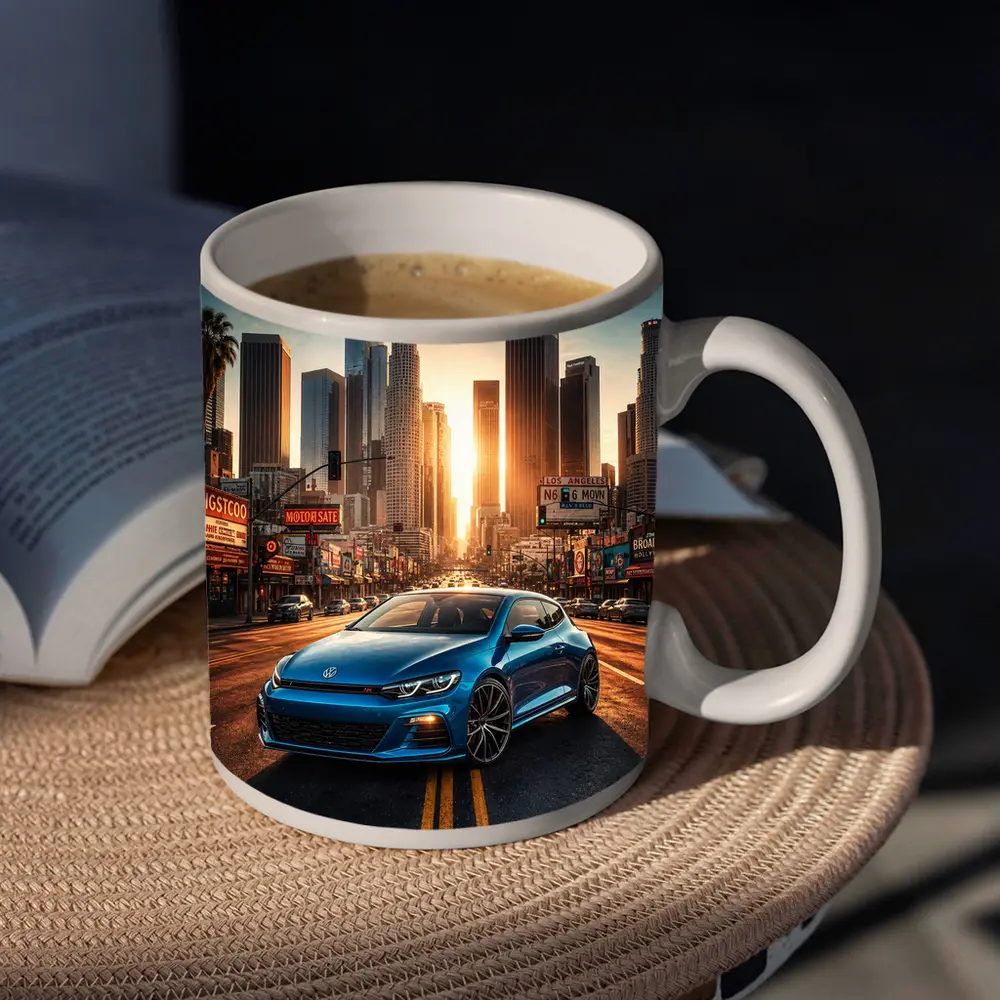 Volkswagen Scirocco Blue Los Angeles Sunset Street – Mugs