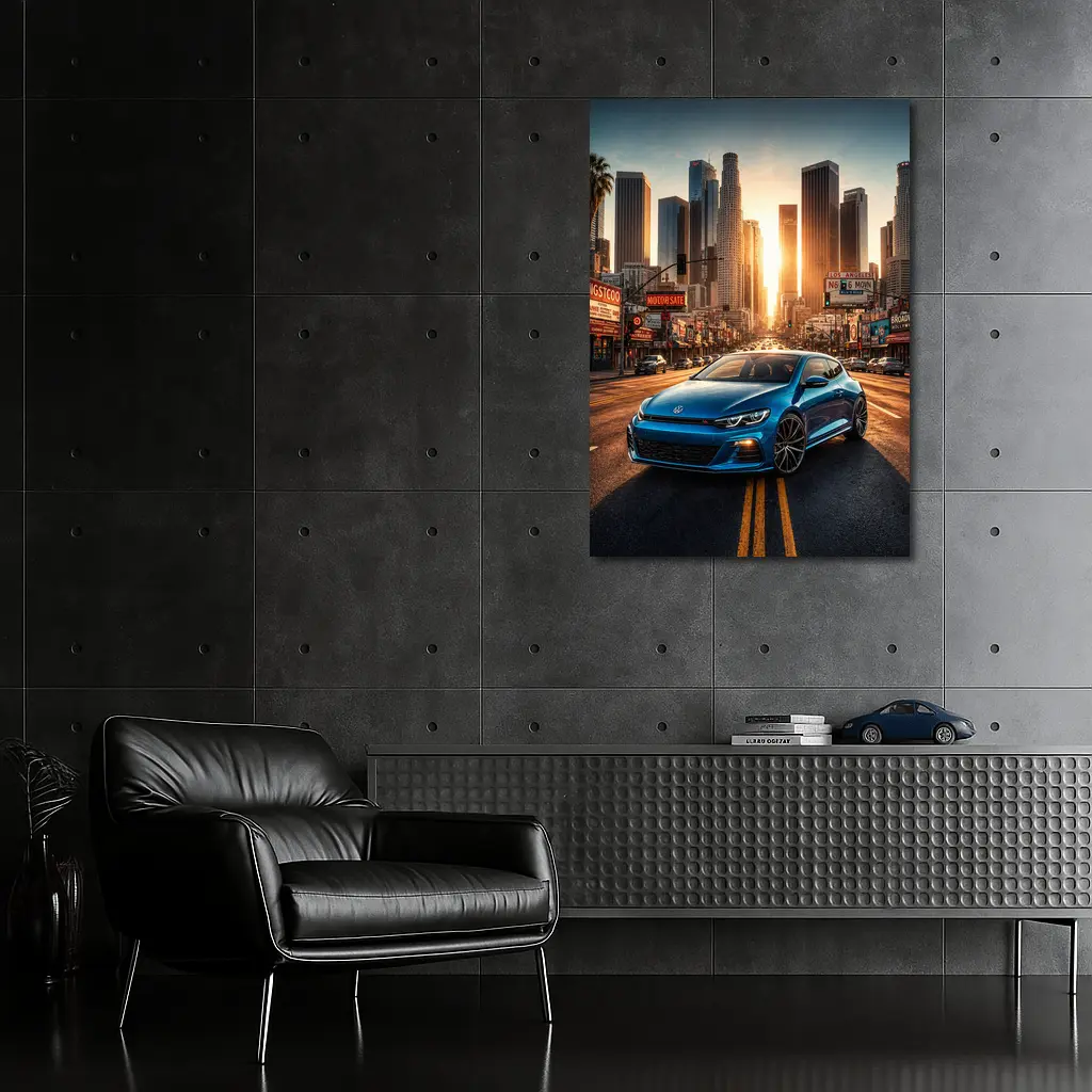 Volkswagen Scirocco Blue Los Angeles Sunset Street – Wall Art