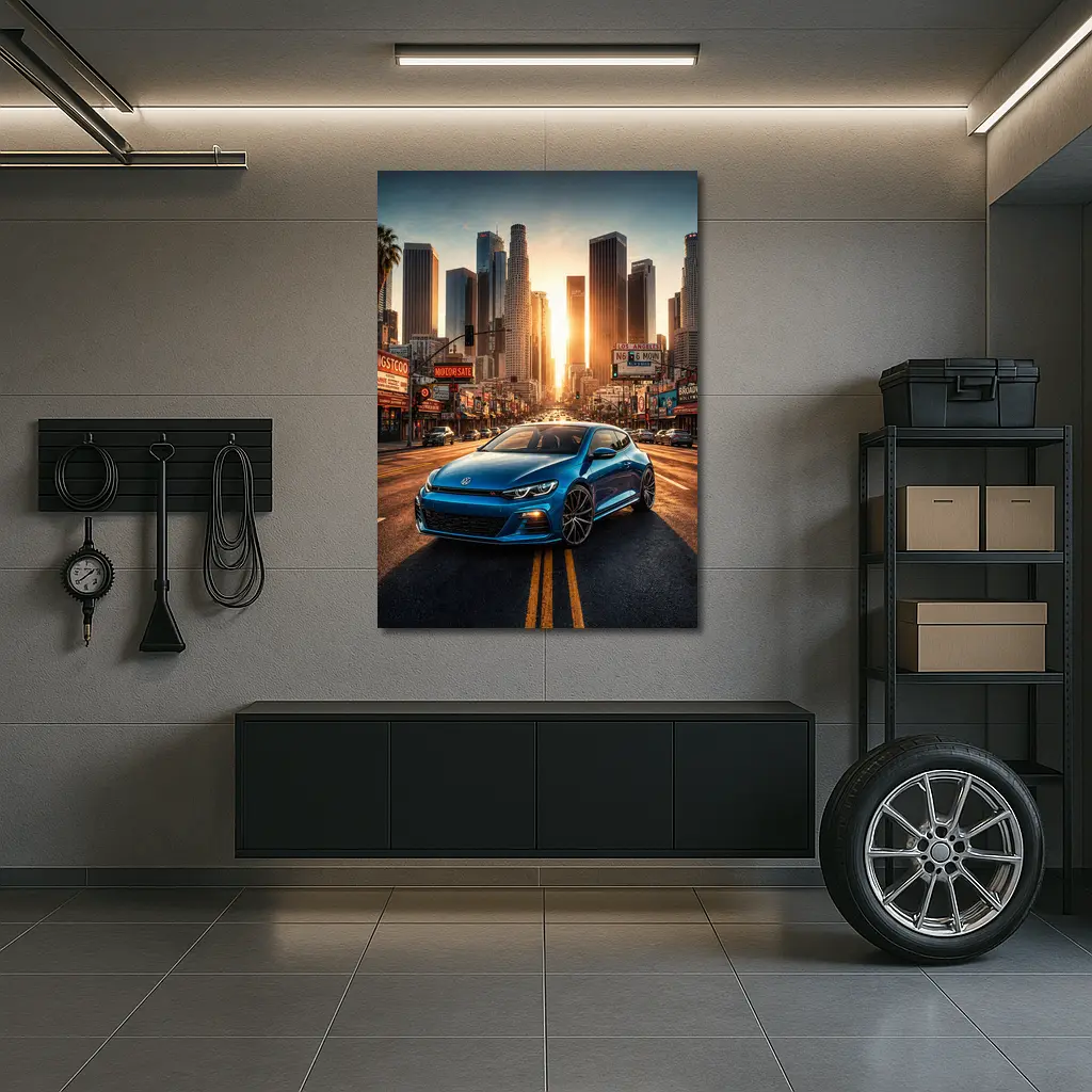 Volkswagen Scirocco Blue Los Angeles Sunset Street – Wall Art