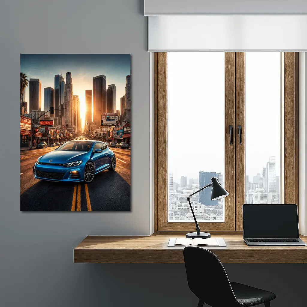 Volkswagen Scirocco Blue Los Angeles Sunset Street – Wall Art