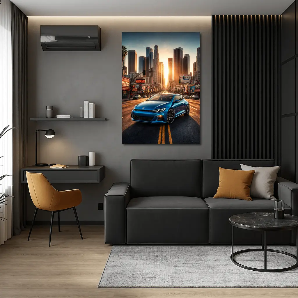 Volkswagen Scirocco Blue Los Angeles Sunset Street – Wall Art
