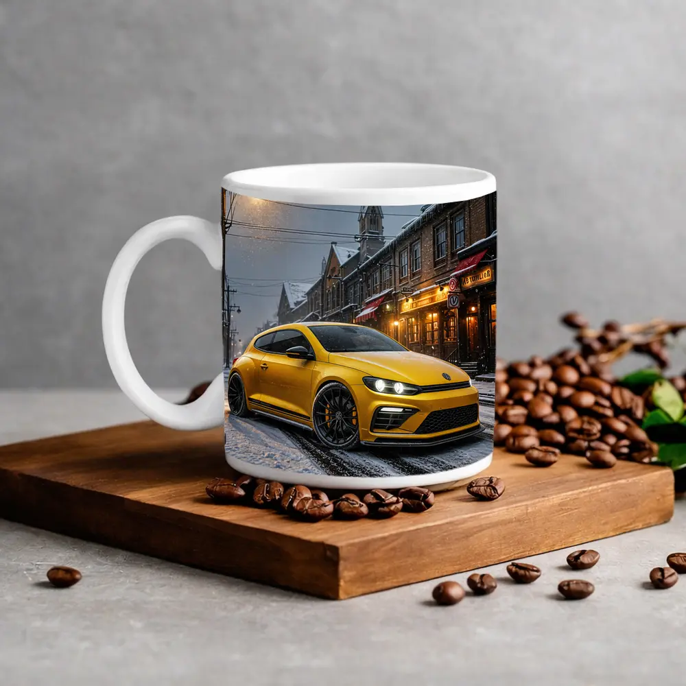 Volkswagen Scirocco Yellow Snow Street Night – Mugs