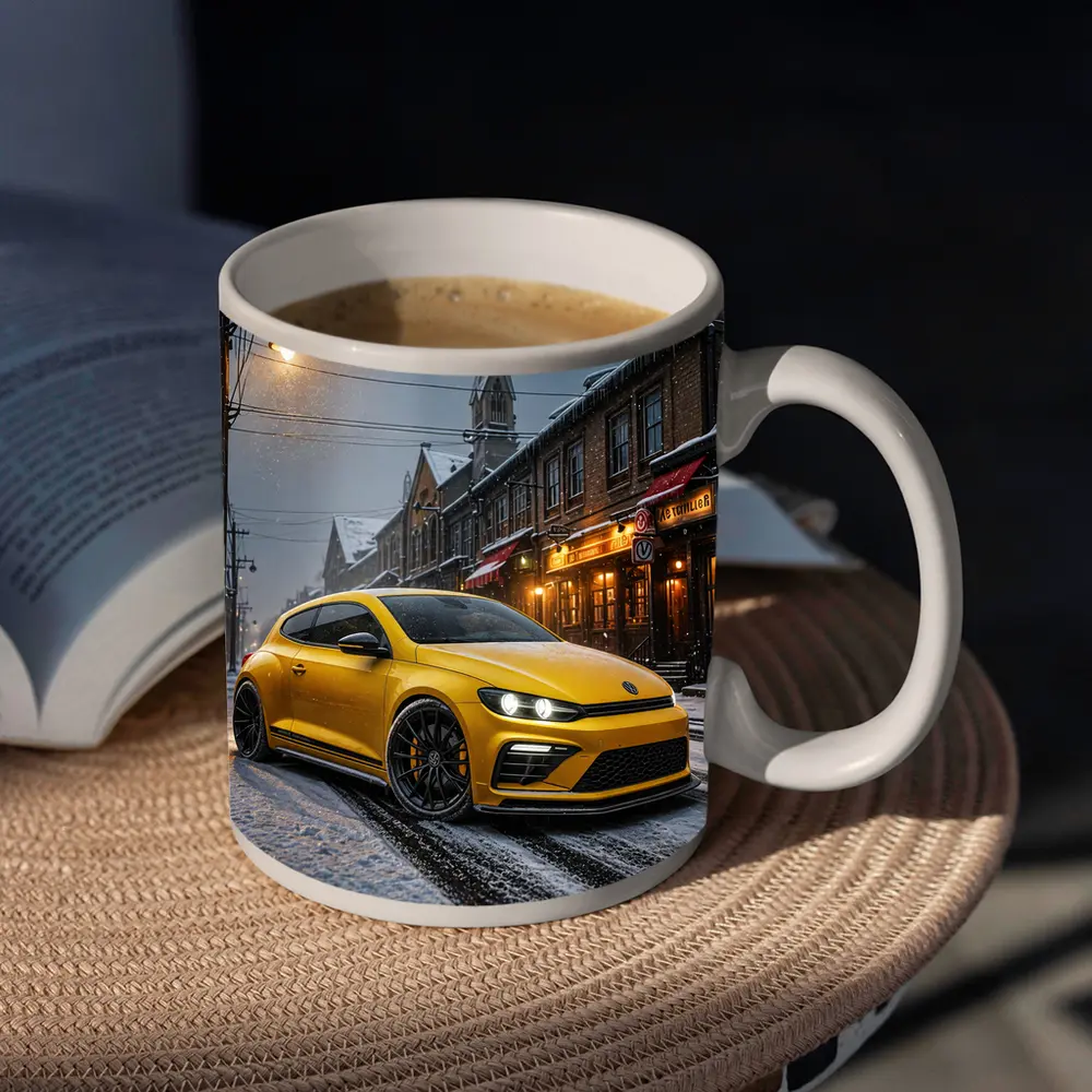 Volkswagen Scirocco Yellow Snow Street Night – Mugs