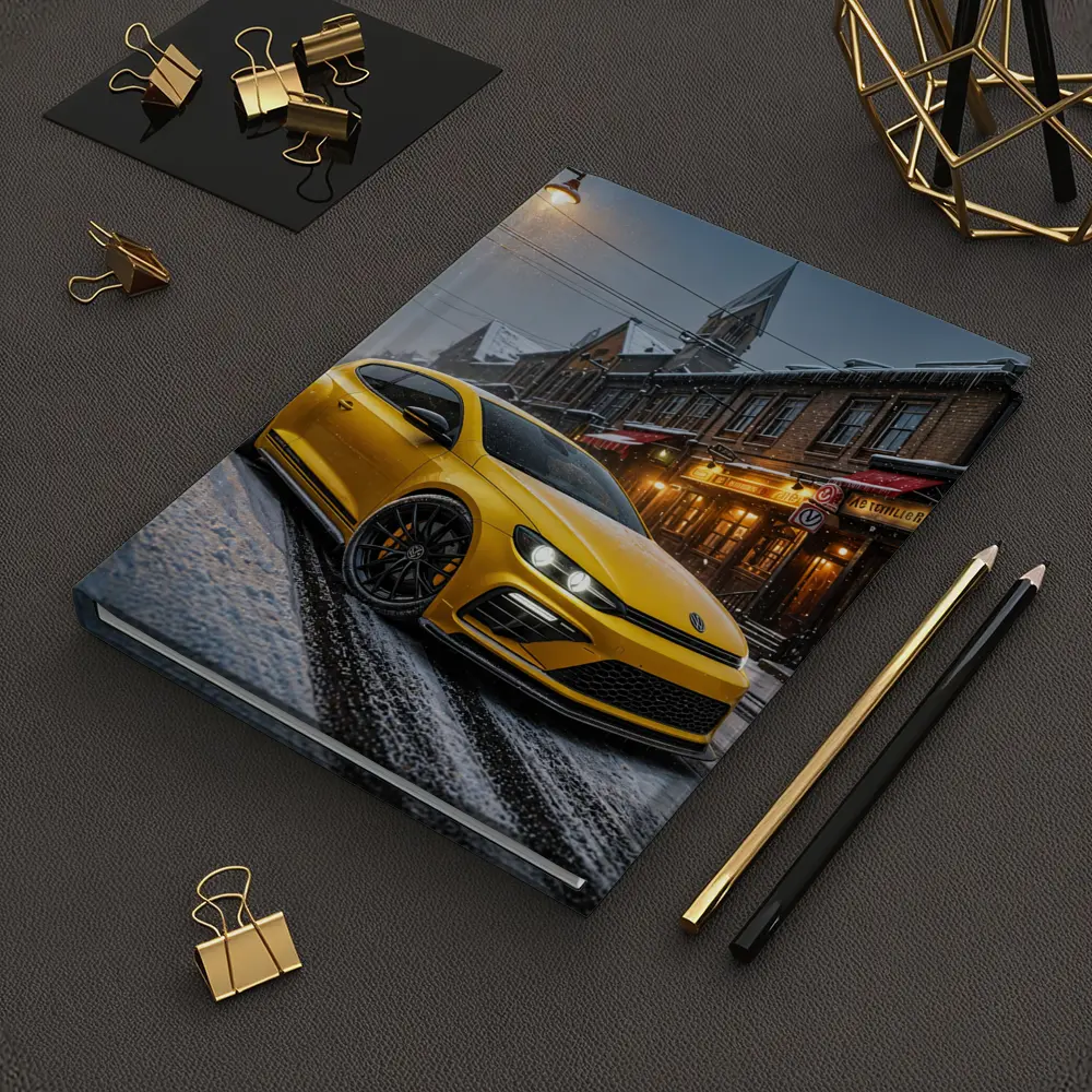 Volkswagen Scirocco Yellow Snow Street Night – Notebooks