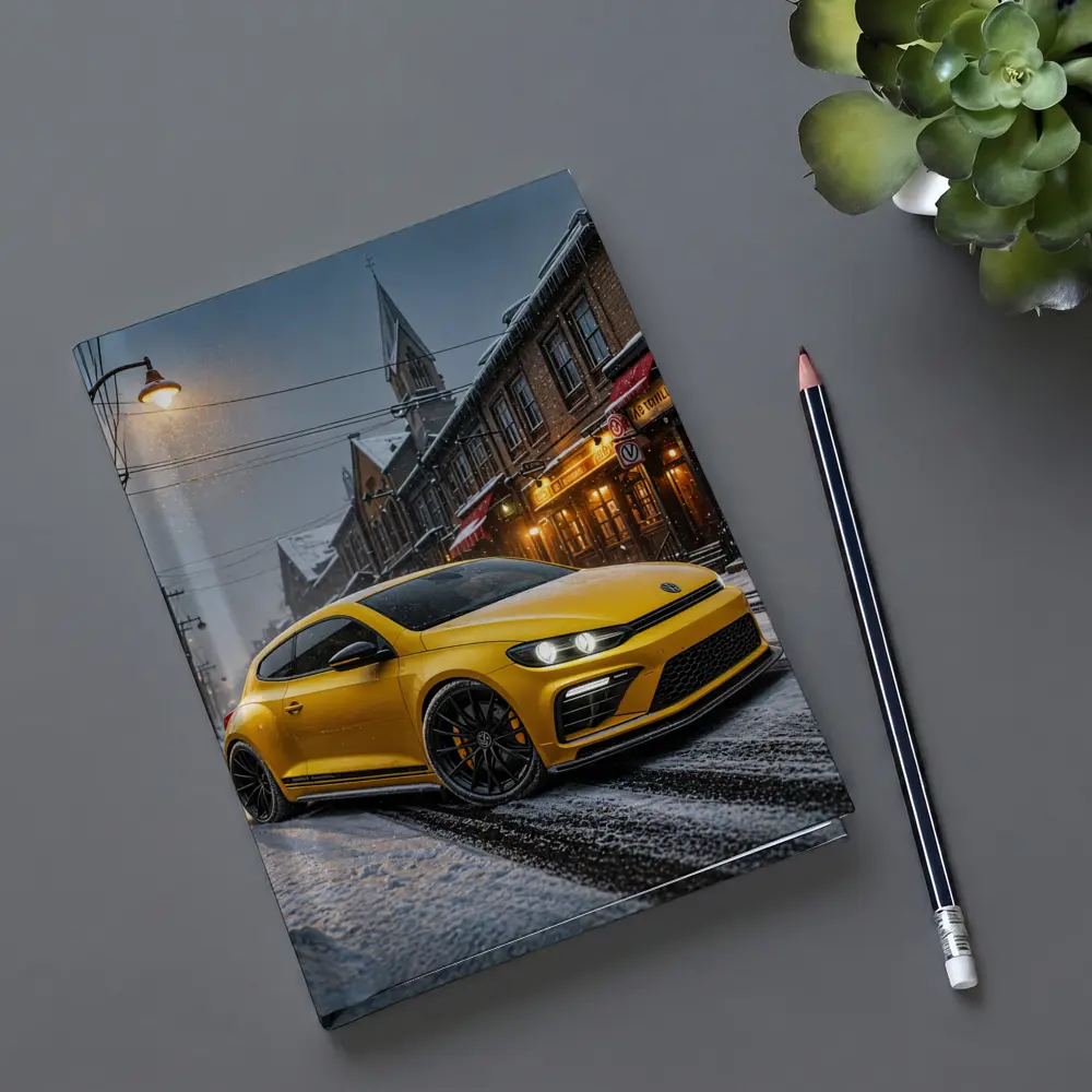 Volkswagen Scirocco Yellow Snow Street Night – Notebooks