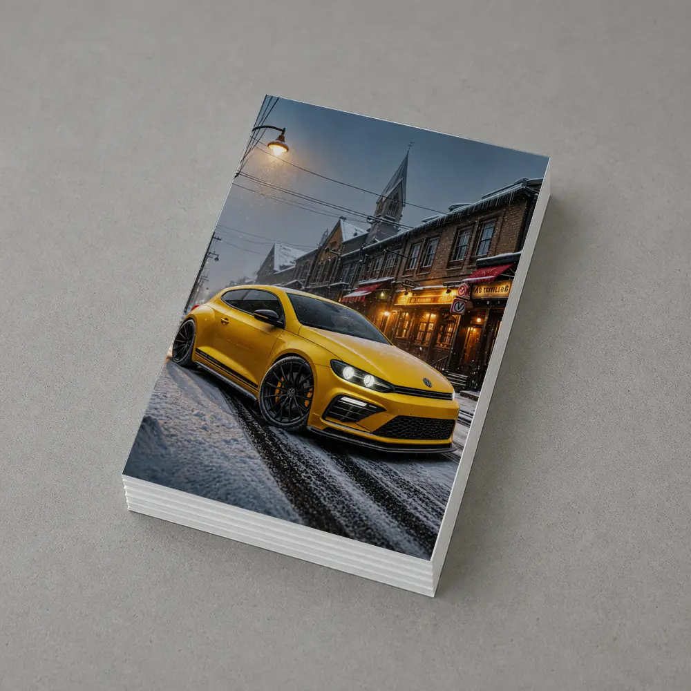 Volkswagen Scirocco Yellow Snow Street Night – Postcards