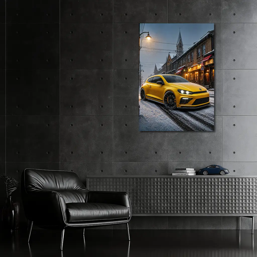 Volkswagen Scirocco Yellow Snow Street Night – Wall Art