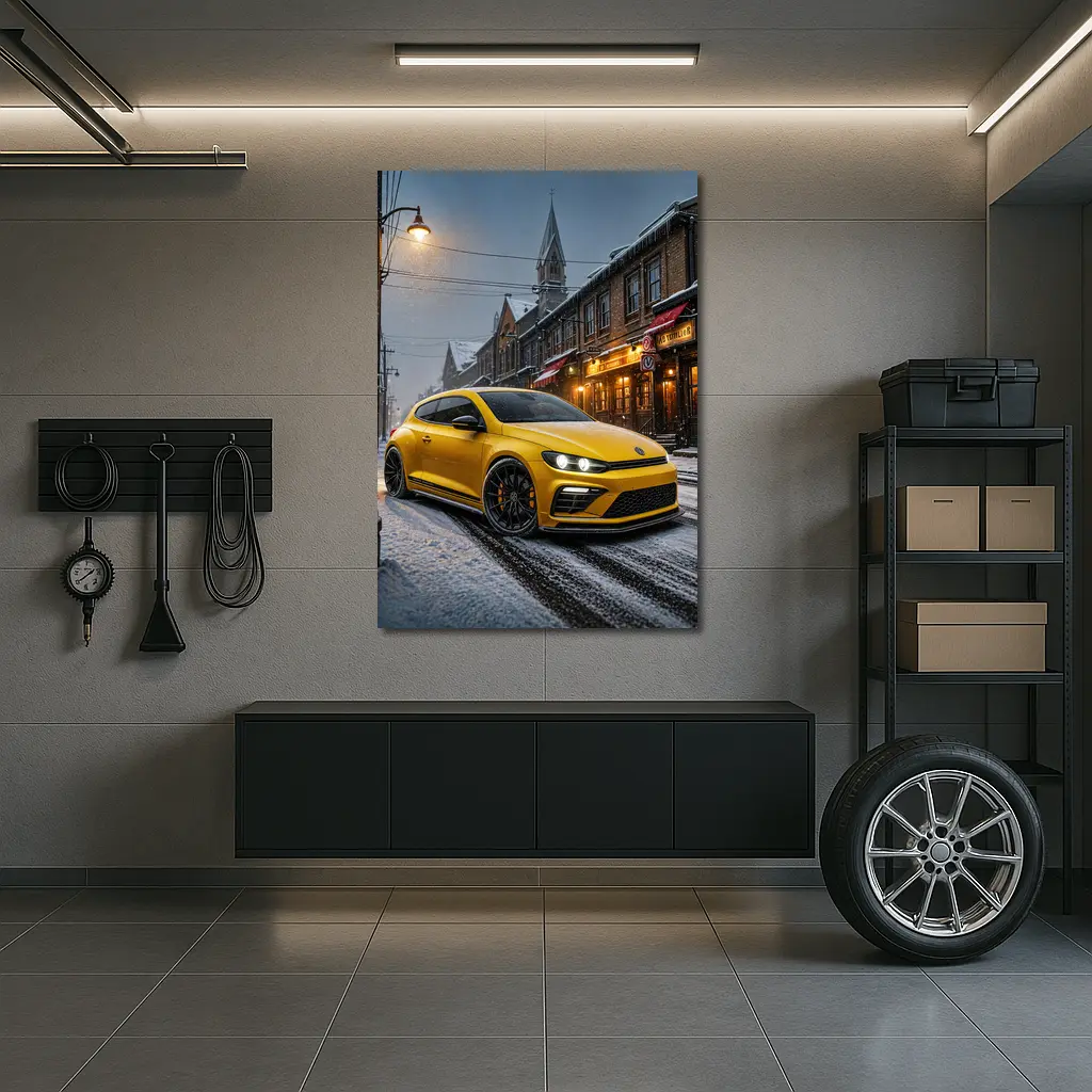 Volkswagen Scirocco Yellow Snow Street Night – Wall Art