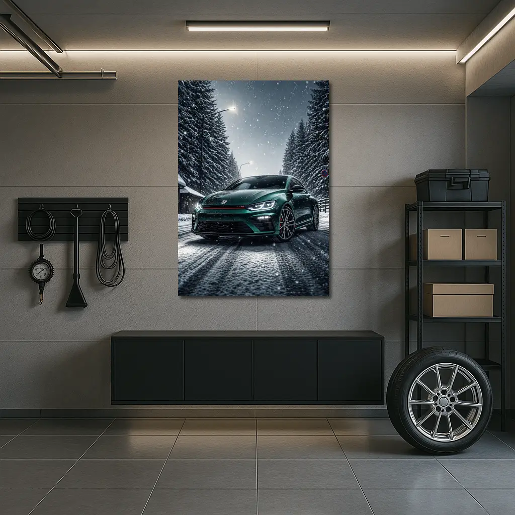 Volkswagen Scirocco R Dark Green Snow Night – Wall Art