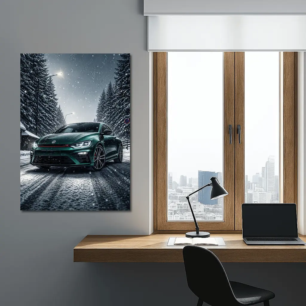Volkswagen Scirocco R Dark Green Snow Night – Wall Art