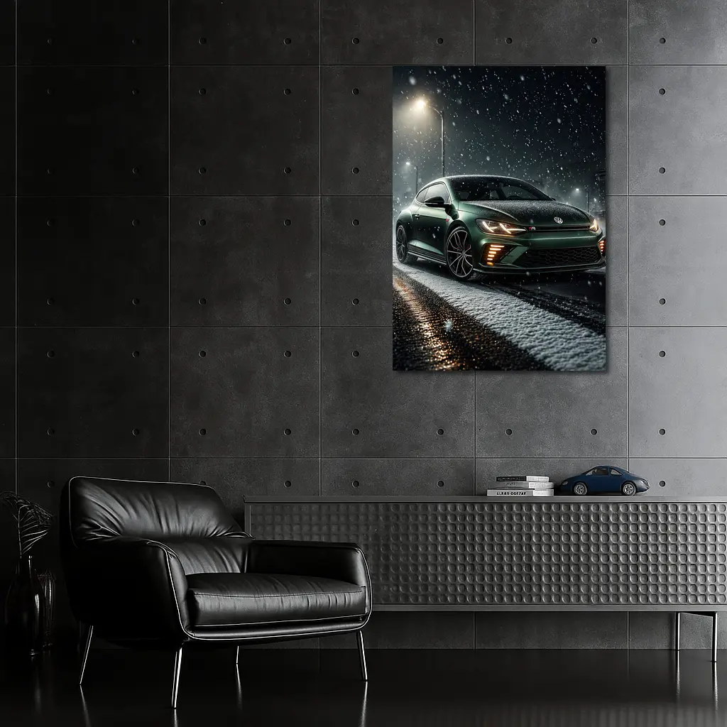 Volkswagen Scirocco R Dark Green Snow Night – Wall Art