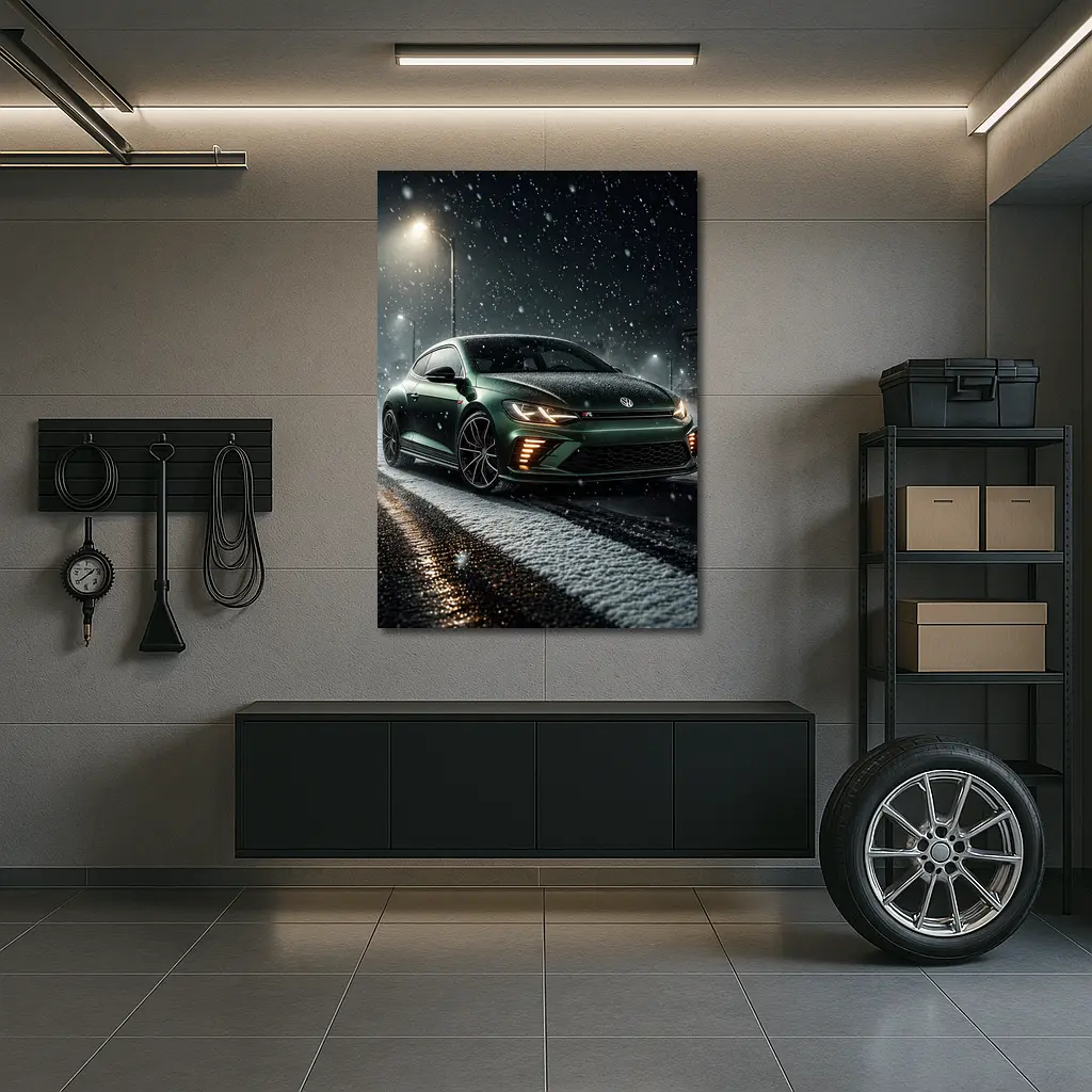 Volkswagen Scirocco R Dark Green Snow Night – Wall Art