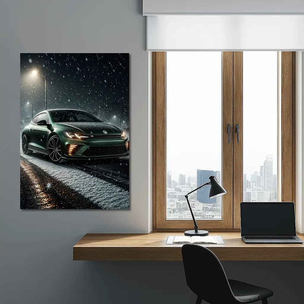 Volkswagen Scirocco R Dark Green Snow Night – Wall Art
