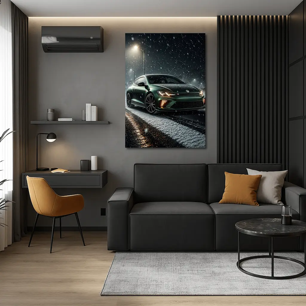 Volkswagen Scirocco R Dark Green Snow Night – Wall Art
