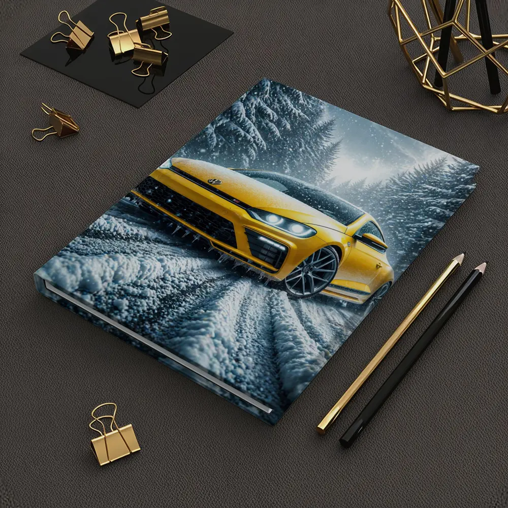 Volkswagen Scirocco Yellow Car Snowy Forest Road – Notebooks