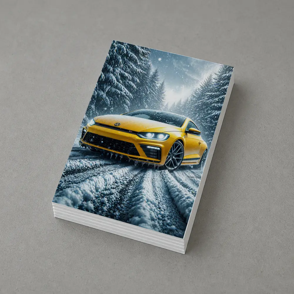 Volkswagen Scirocco Yellow Car Snowy Forest Road – Postcards