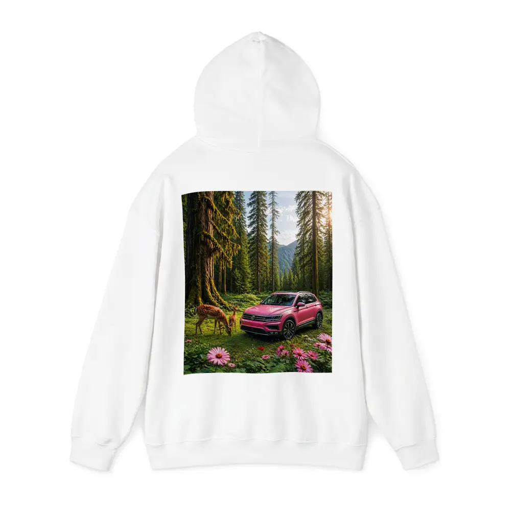 Pink Volkswagen Tiguan Forest Deer Scene – Hoodies