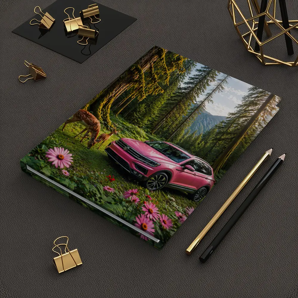 Pink Volkswagen Tiguan Forest Deer Scene – Notebooks
