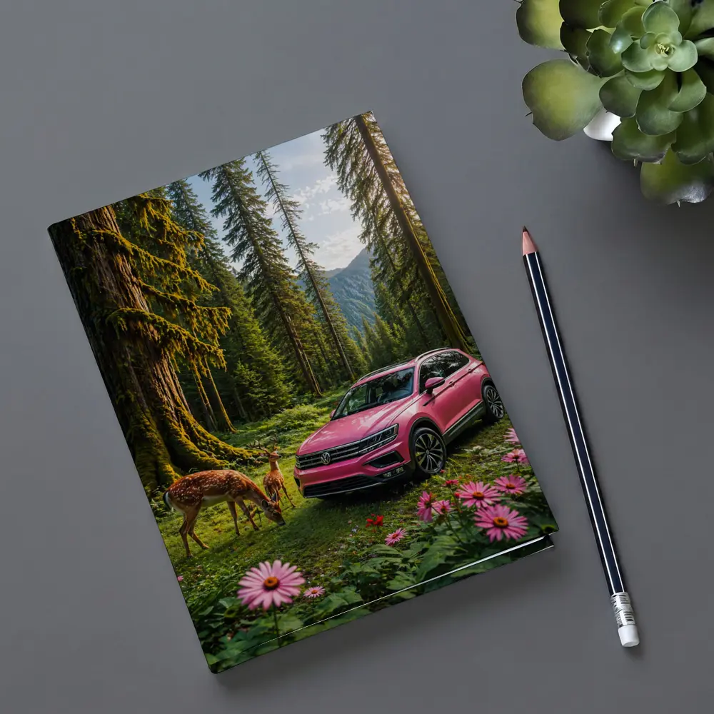 Pink Volkswagen Tiguan Forest Deer Scene – Notebooks