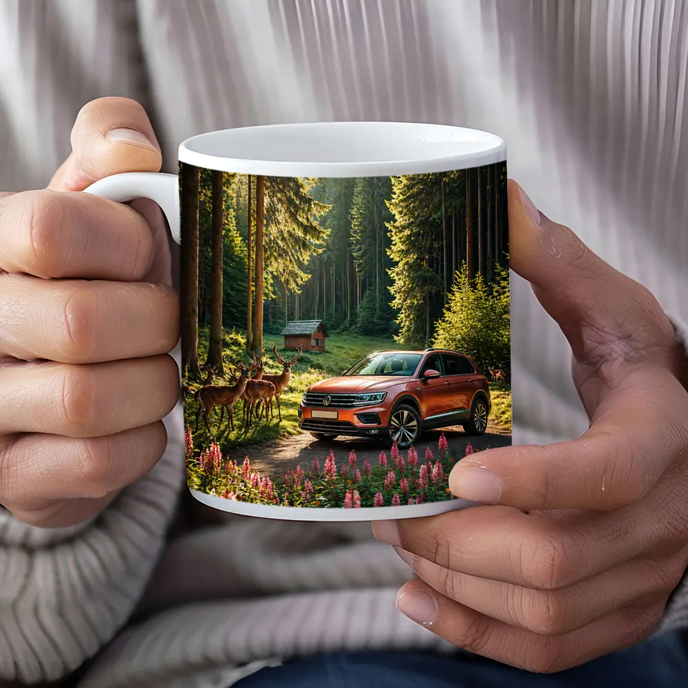 Volkswagen Touareg Orange SUV Forest Deer – Mugs