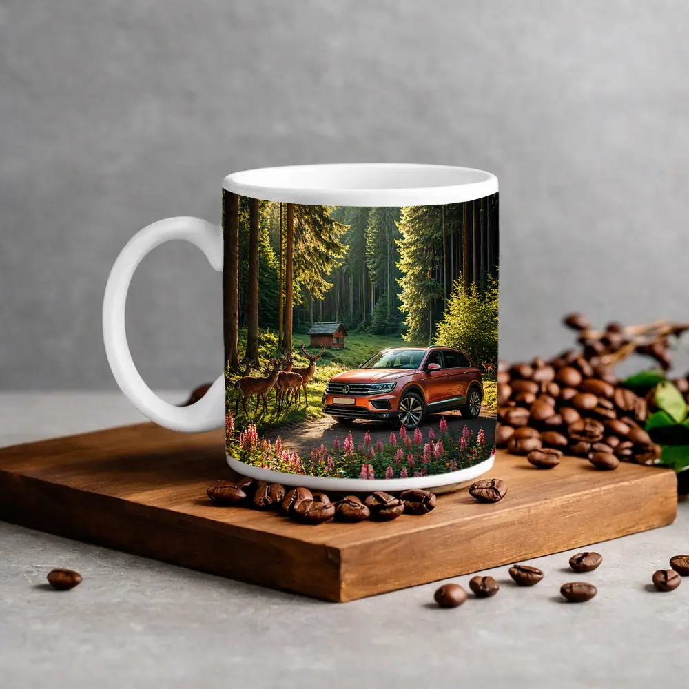 Volkswagen Touareg Orange SUV Forest Deer – Mugs